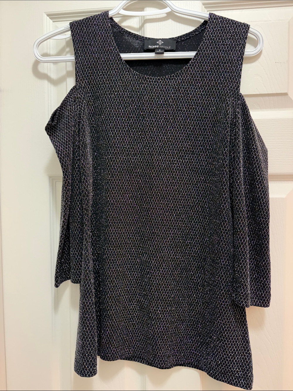 Ronni Nicole Black Metallic Cold-Shoulder Knit Top